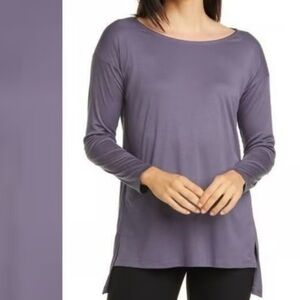 Eileen Fisher crew neck Long Sleeve Purple Tunic top Lyocell Tencel interlock